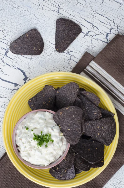 Blue corn tortilla chips with ranch