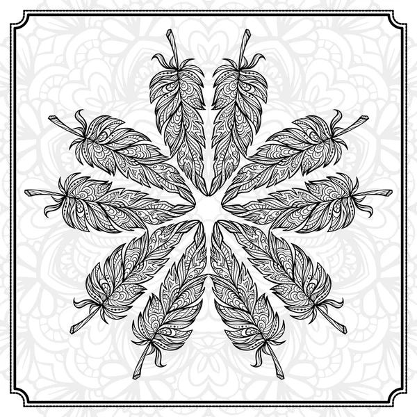 Vector hand drawn feathers mandala pattern