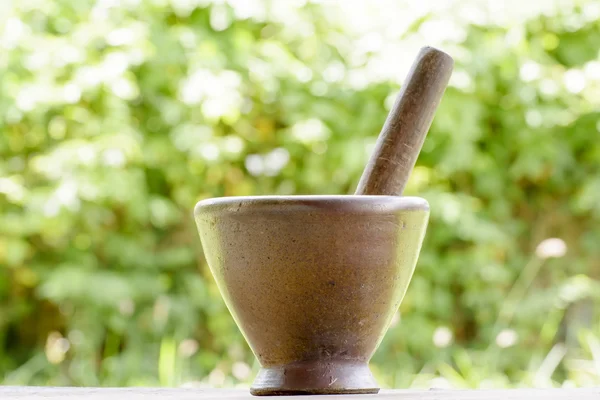 Pestle and mortar made of hard wood