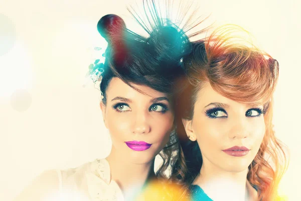 Absolutely Gorgeous Twins Girls with Fashion Make-up and Hairstyle