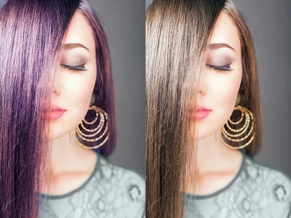 Attractive woman long beautiful hair dyed hair color