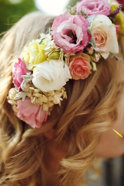 Fresh delicate magical wedding wreath white pink and yellow rose