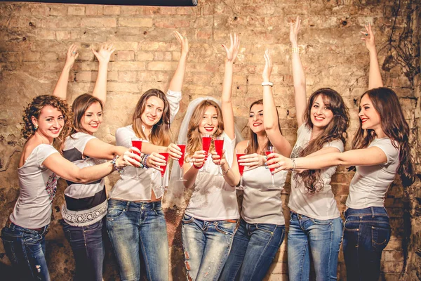 Girls celebrate a bachelorette party of bride