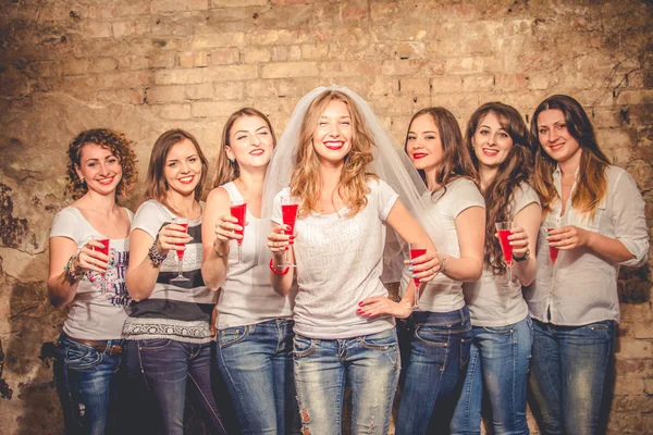 Girls celebrate a bachelorette party of bride.