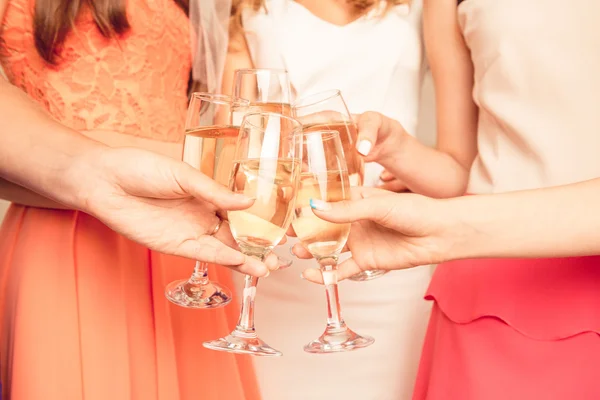 Closeup photo of stylish girls celebrating a bachelorette party