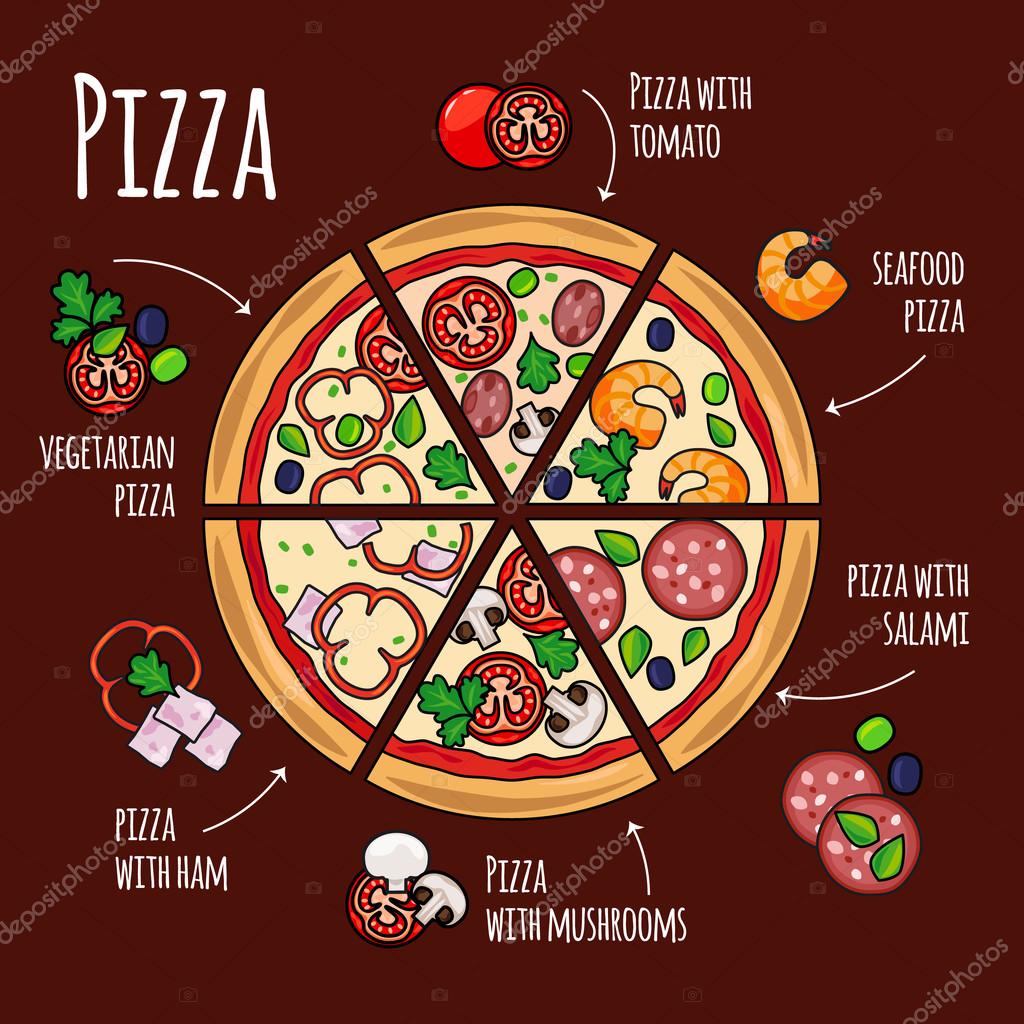 Pizza ingrediënten voor pizza menu — Stockvector © ssstocker 100398746