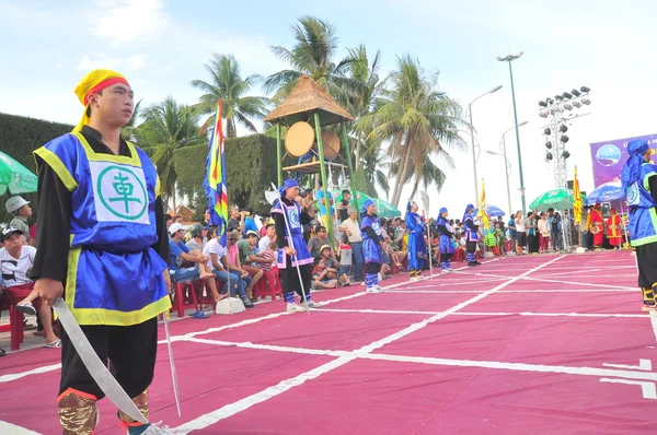 Nha Trang, Vietnam - July 13, 2015: Martial arts of human chess in a festival on the beach of Nha Trang city