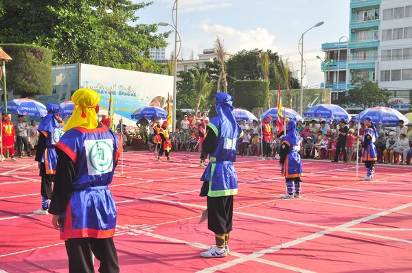 Nha Trang, Vietnam - July 13, 2015: Martial arts of human chess in a festival on the beach of Nha Trang city