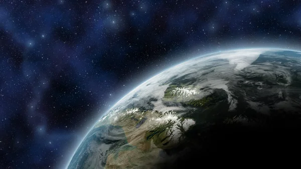 Earth like planet seen from space, with atmosphere glow and stars as background - Elements of this Image Furnished By NASA