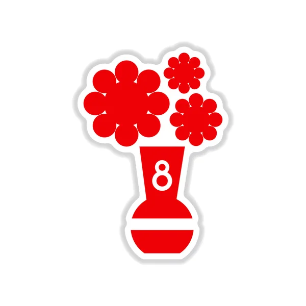 Paper sticker on white background flowers in vase