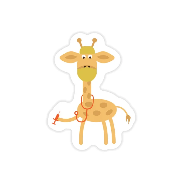 Stylish paper sticker on white background giraffe doctor