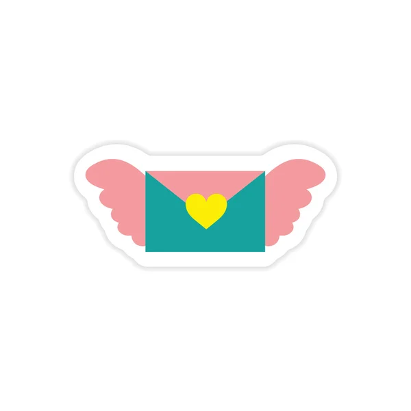 Paper sticker on white background envelope wings heart