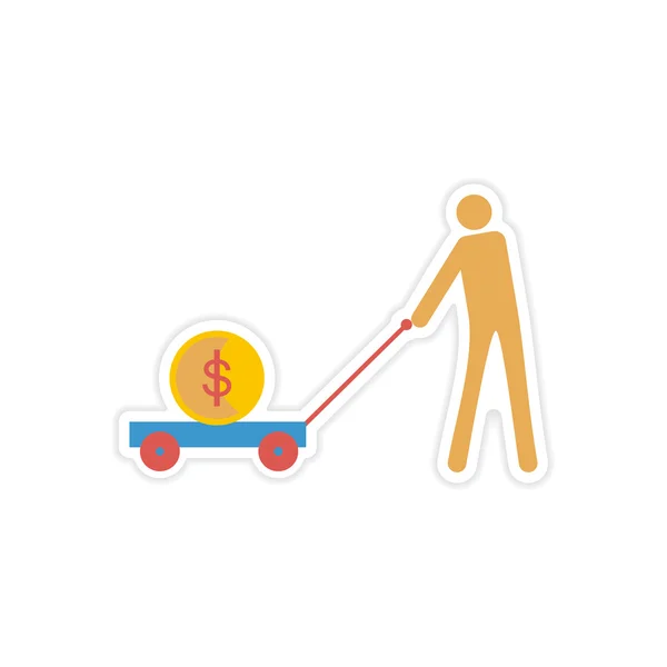 Stylish sticker on paper people money in trolley