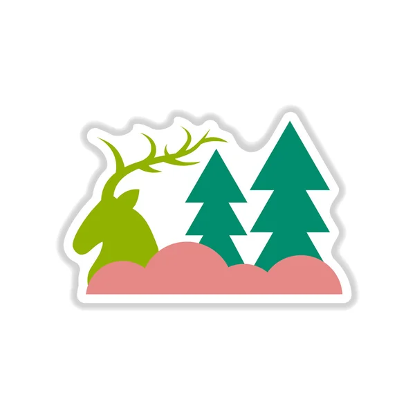 Paper sticker on white background deer forest