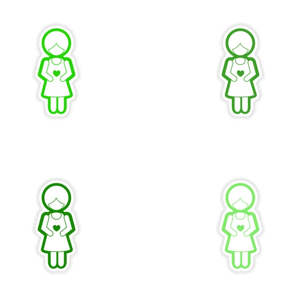 Set paper stickers on white background expectant mother