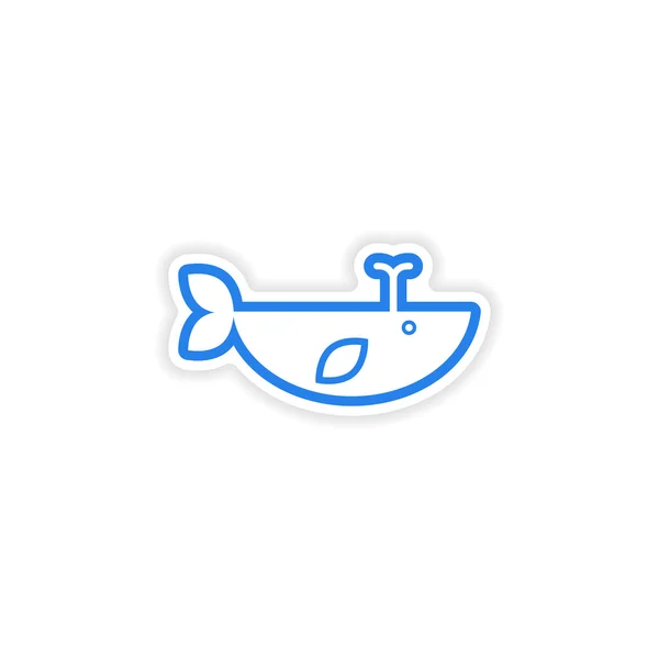 Paper sticker on white background whale with fountain