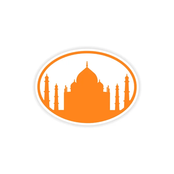 Paper sticker Indian Taj Mahal on white background