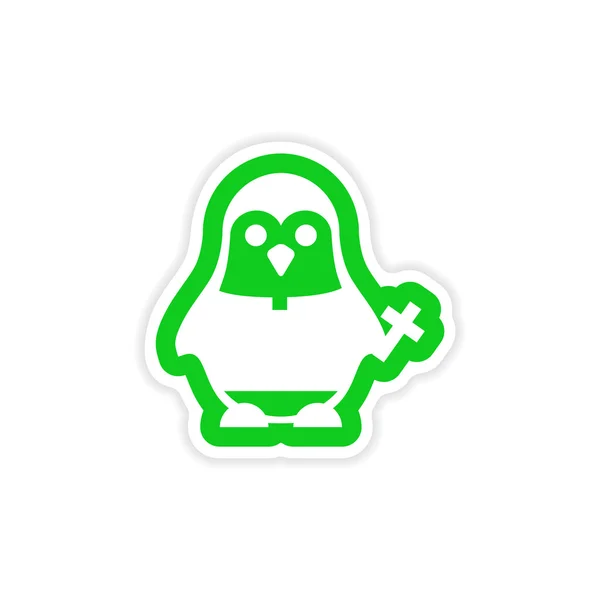 Stylish paper sticker on white background penguin priest