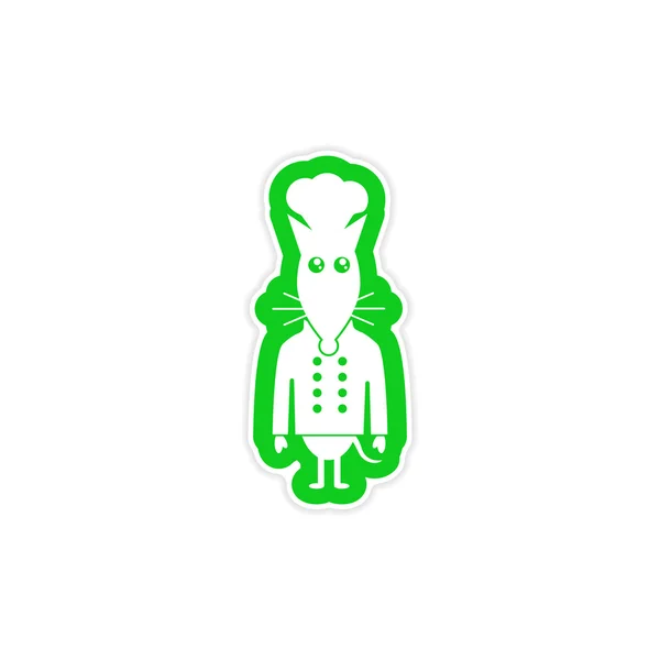 Stylish paper sticker on white background mouse chef
