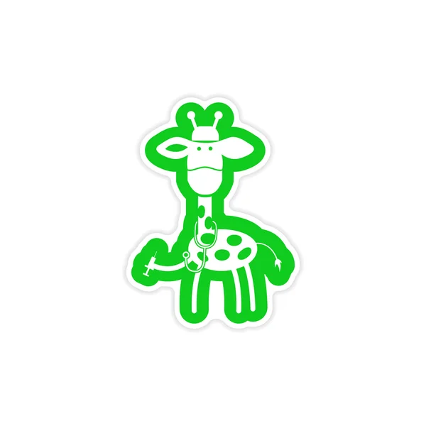 Stylish paper sticker on white background giraffe doctor