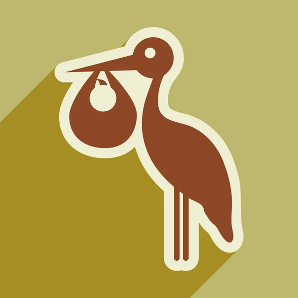 Flat icon with long shadow Stork and newborn baby