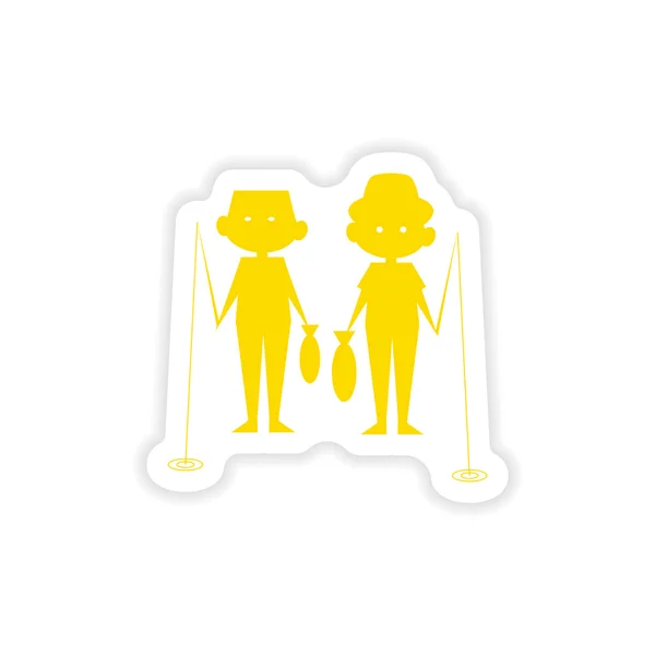 Icon sticker realistic design on paper fishing boys