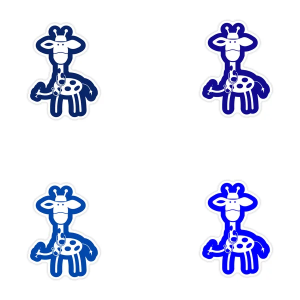 Set of paper stickers on white background giraffe doctor