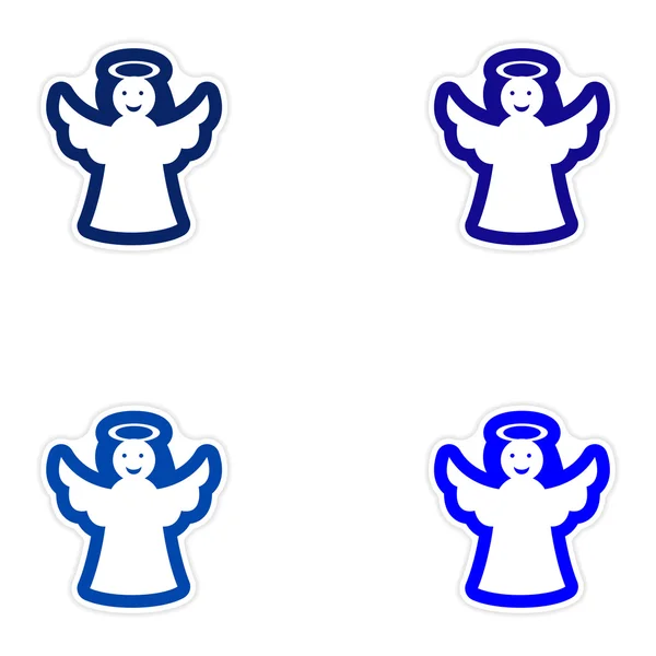 Set of paper stickers on white background Christmas angel