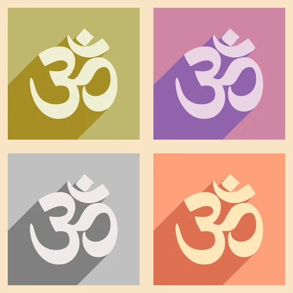 Modern flat icons collection with long shadow Indian om sign
