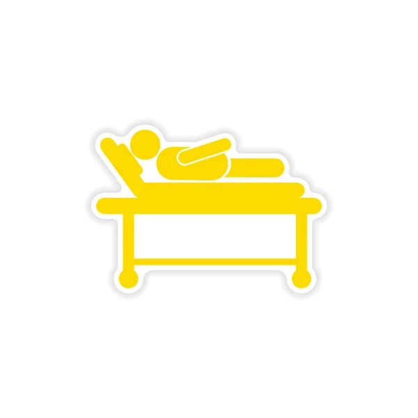 Paper sticker man in hospital bed on white background