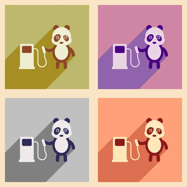Concept flat icons with long shadow panda cartoon