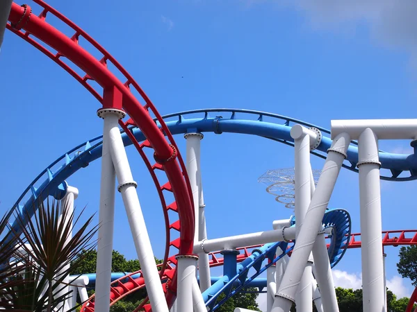 A roller coaster\'s loop with blue sky