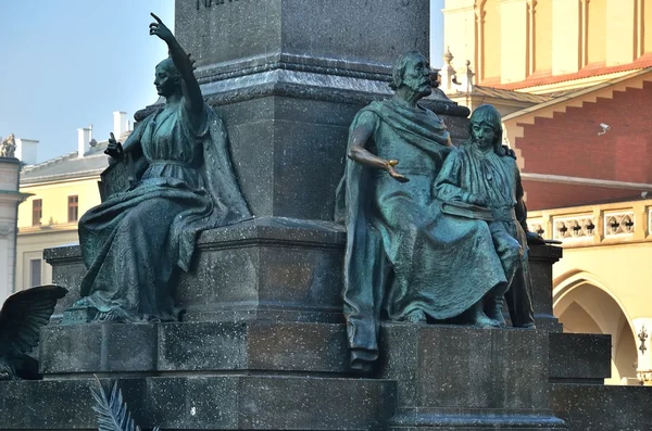 Close-up on statue of Adam Mickiewicz on the main square in Krakow.