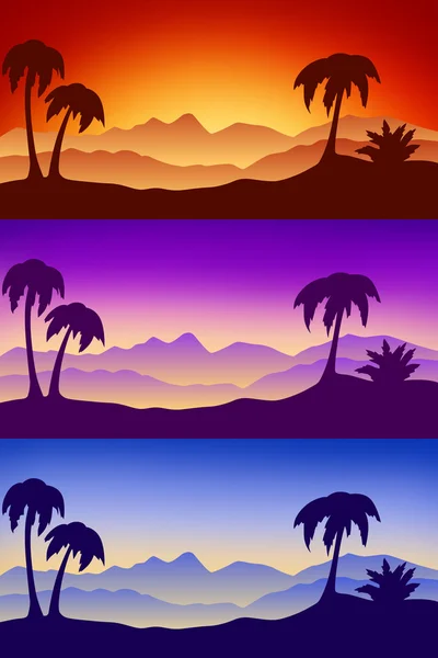 Landscape desert silhouette nature palm sunset sunrise illustration vector