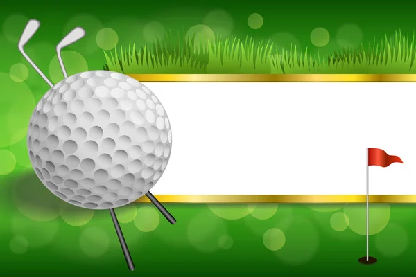 Background abstract green golf club sport white ball red flag gold strips frame illustration vector