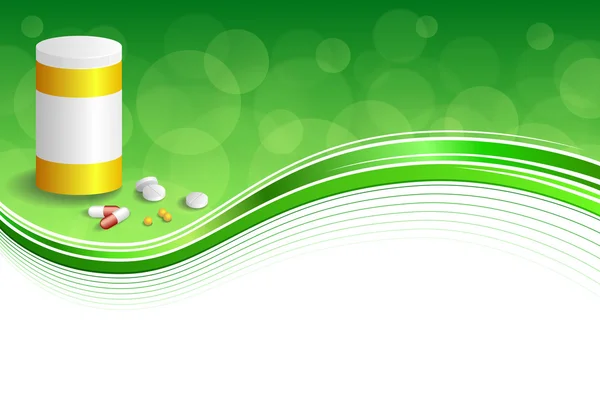 Background abstract green white medicine tablets red pill plastic yellow bottle packages frame illustration vector