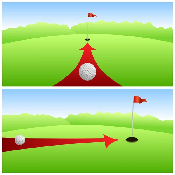 Landscape golf course green white ball red arrow background illustration vector