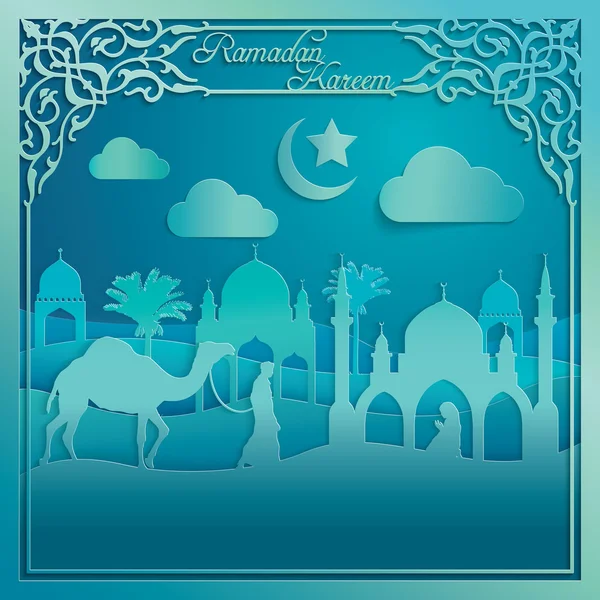 Ramadan Kareen silhouette camel mosque muslim prayer on desert