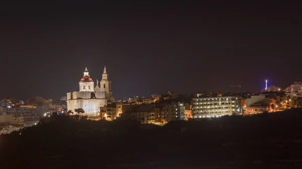 Parish Church of Mellieha, landscape by night, Il-Mellieha, Malta