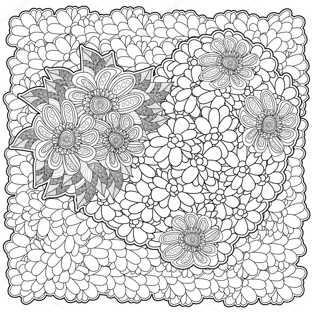 Vector floral romantique mod¨le avec coeur ornemental Page de livre de coloriage pour adulte forme carrée — Vector by Lexver