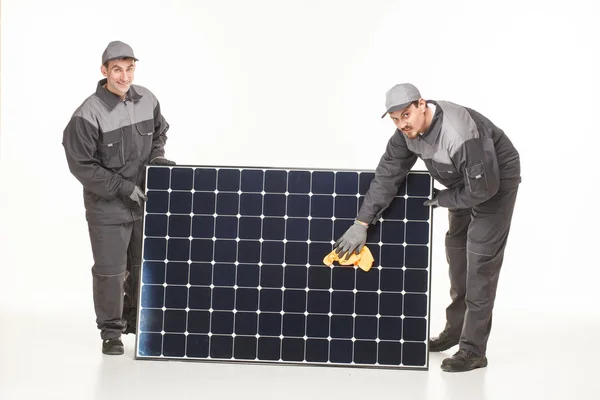 Two man with solar battery