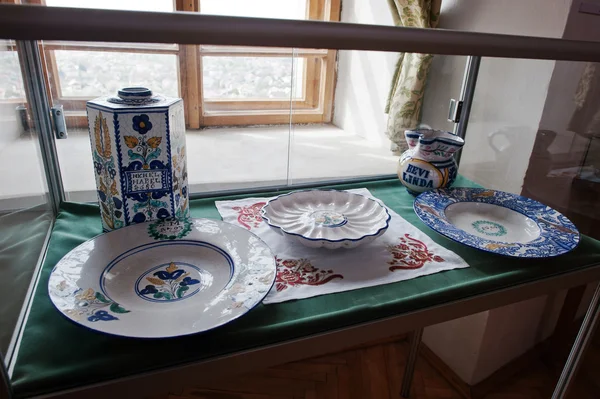MUKACHEVO,UKRAINE - APRIL 11,2016: Porcelain dishes with pattern