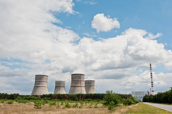 Nuclear power station. Tops of cooling towers of atomic power pl