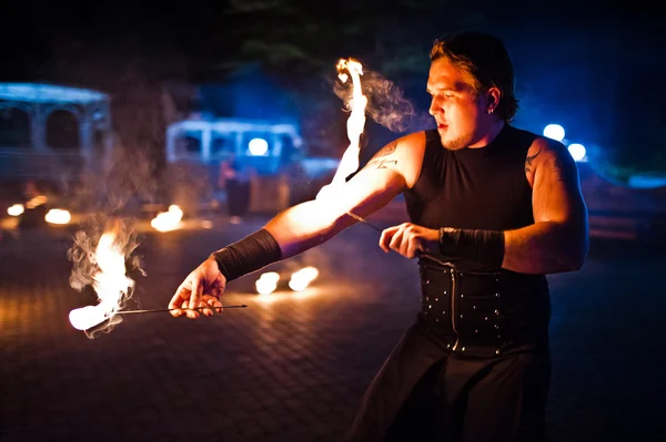 Amazing fire show on wedding ceremony at night