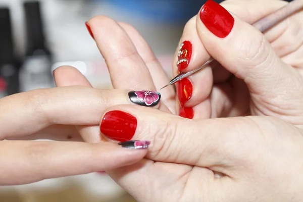 Manicure process, gel nail, close-up,