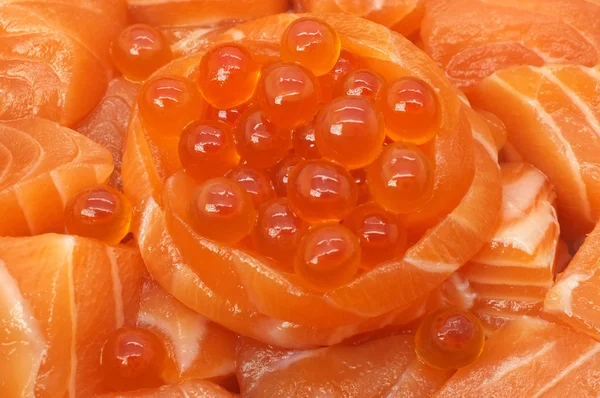 Raw and fresh salmon meat and salmon roe