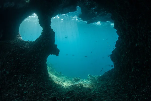 An underwater cave exists in a limestone island