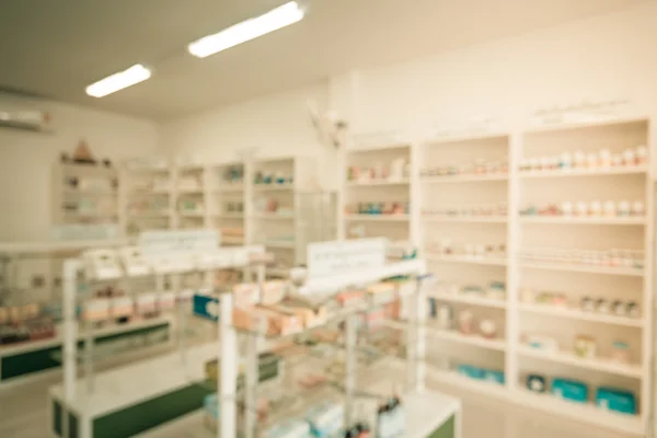 Pharmacy interior with blurred background. Vintage tone
