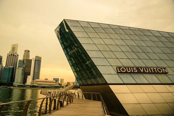 SINGAPORE- 11 JULY, 2016: The futuristic building of Louis Vuitton extends out into Marina Bay in Singapore