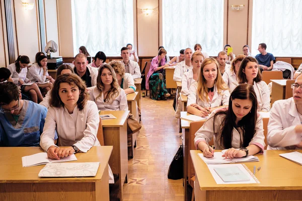 Kiev, Ukraine - July 6, 2015: dentists, doctors, students at lecture